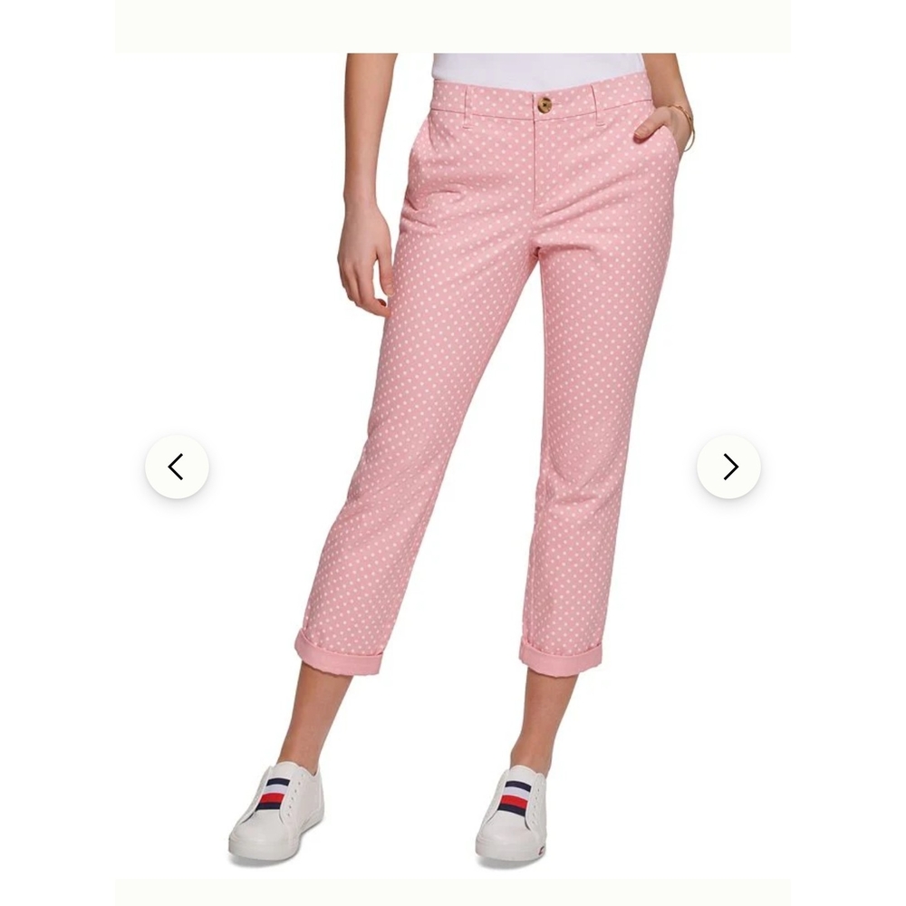 NWT Tommy Hilfiger Pink Polka Dot Preppy Cropped Straight Leg Pants Size 4